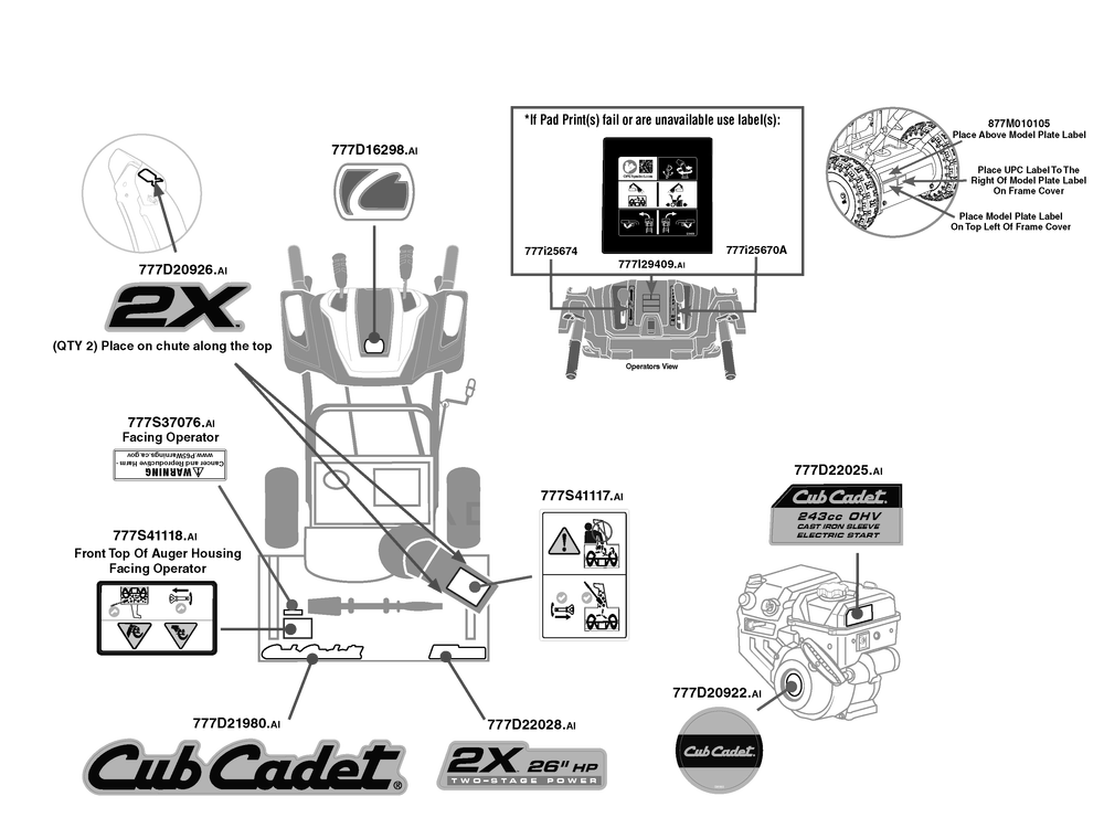 Label Map Diagram and Parts List for 2X26-INCHHP (31AM5CVS710)(2021) Cub Cadet Snow Blower
